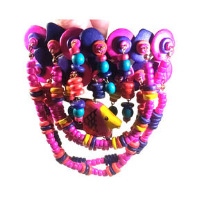 Wild Fish Colorful Hair Barrette Pink Orange Blue Large Tension Clip Wooden Bead